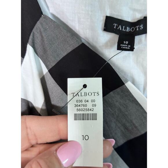 NWT Talbots Women's Black White Zinnia Gingham Fit & Flare Poplin Dress Size 10 - Picture 6 of 9